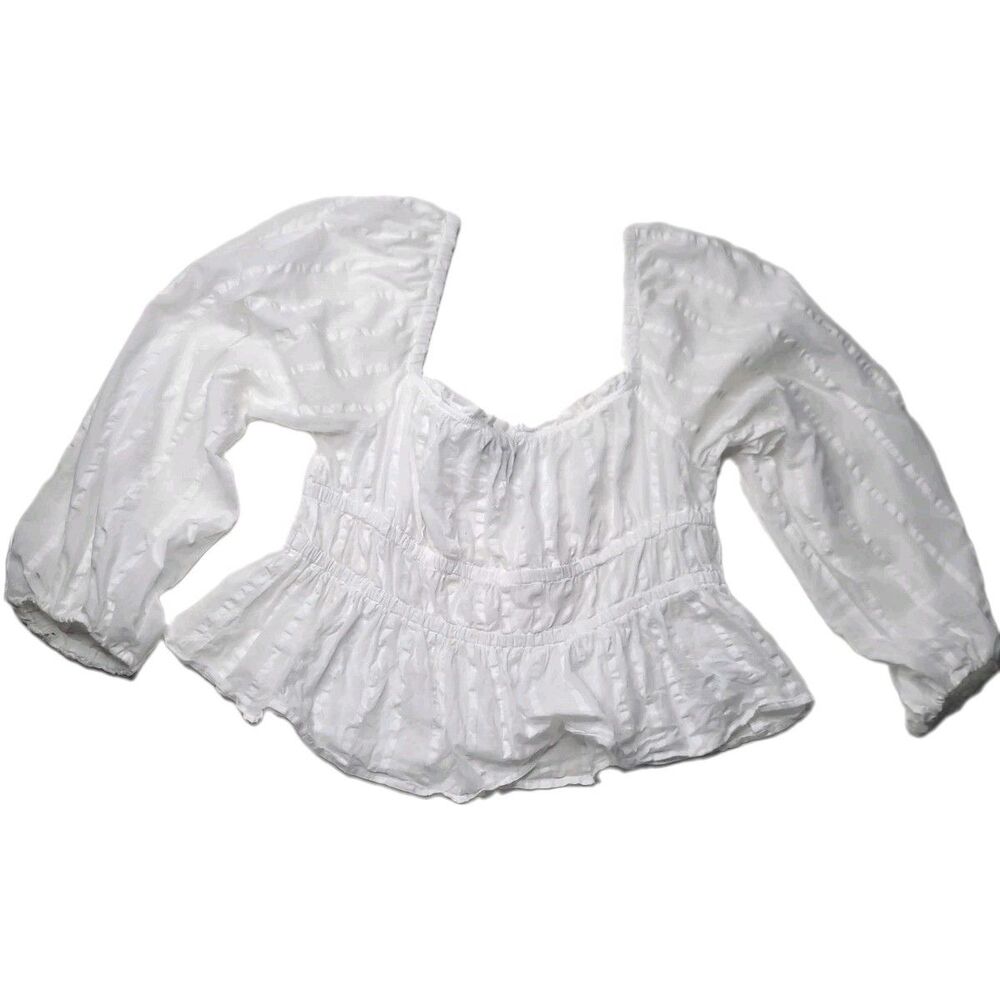 J.Crew White Cotton Blouse Women’s Puff Sleeve Square Neck Cottagecore Top Large - Picture 3 of 11